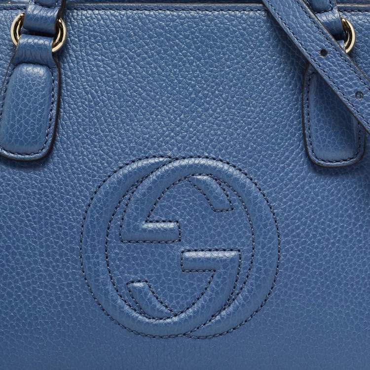Pre Owned Gucci Blue Leather Soho Top Handle Bag