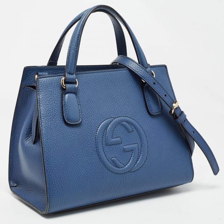 Pre Owned Gucci Blue Leather Soho Top Handle Bag