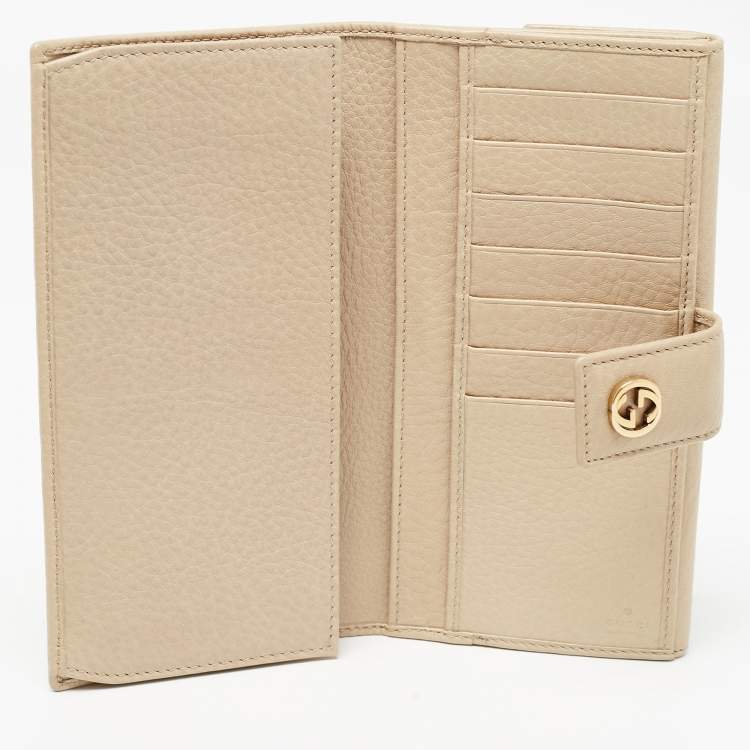 Pre Owned Gucci Beige Leather Interlocking G Wallet
