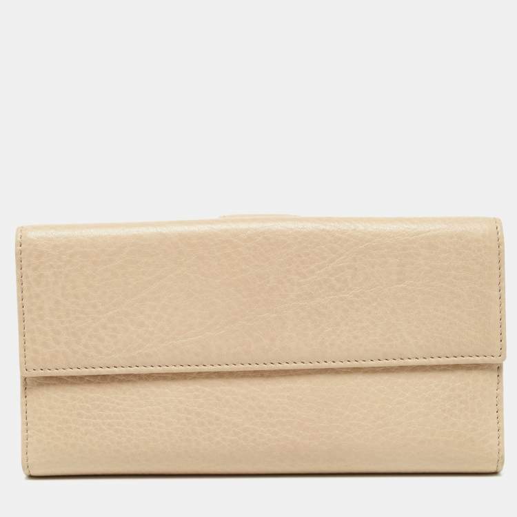 Pre Owned Gucci Beige Leather Interlocking G Wallet