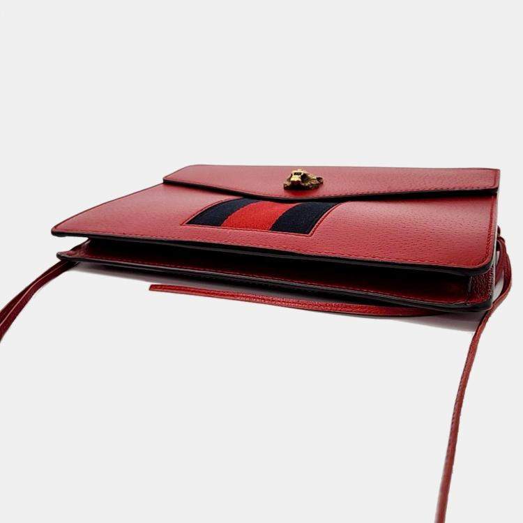 Pre Owned Gucci Red leather Animalier Chain Shoulder Bag 
