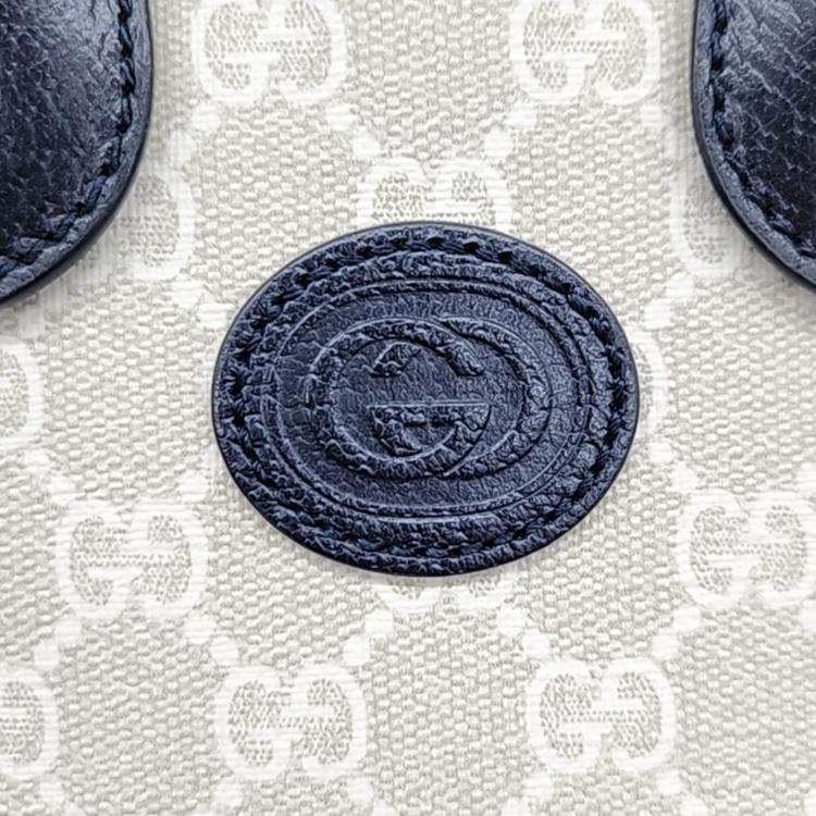 Pre Owned Gucci Ivory/Navy GG Canvas Ophidia Mini Tote Bag