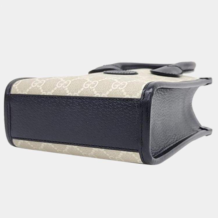 Pre Owned Gucci Ivory/Navy GG Canvas Ophidia Mini Tote Bag