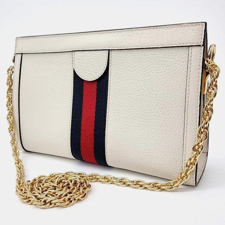 Pre Owned Gucci Ivory Leather Ophidia Shoulder Bag