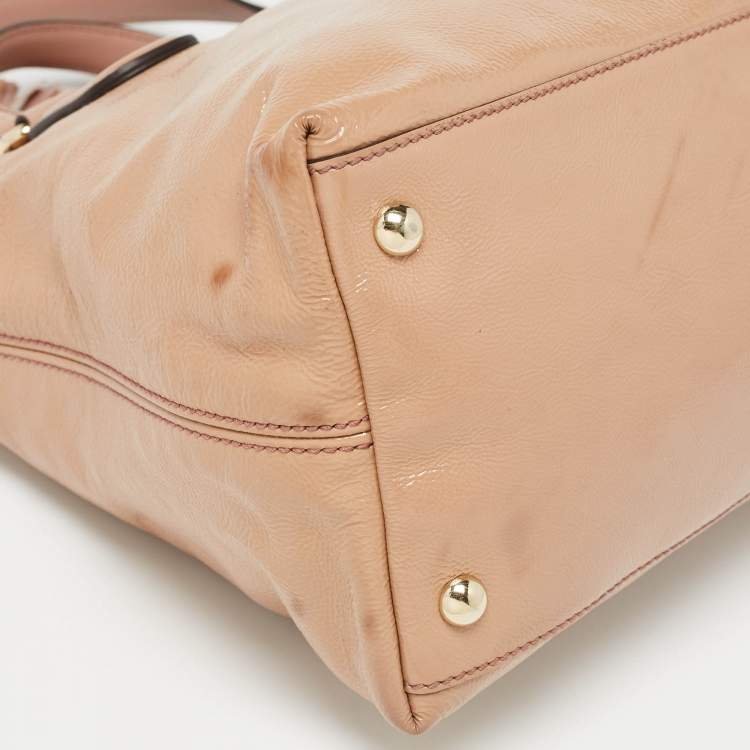 Pre Owned Gucci Pink Patent Leather Soho Working Tote