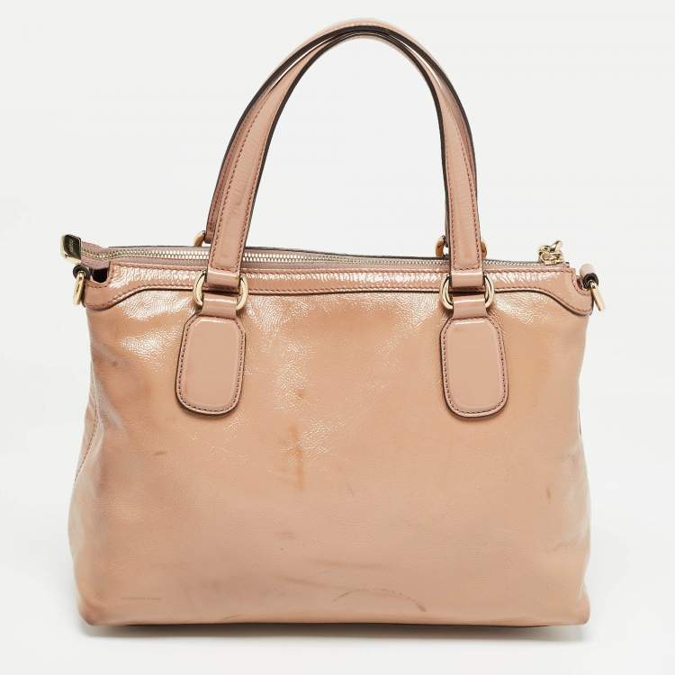 Pre Owned Gucci Pink Patent Leather Soho Working Tote