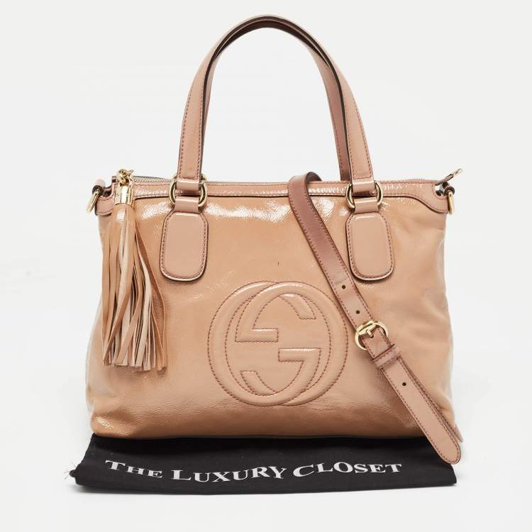Pre Owned Gucci Pink Patent Leather Soho Working Tote