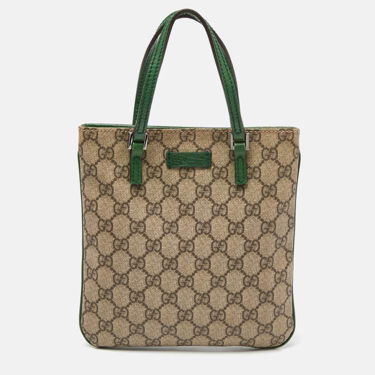 Gucci Beige Green GG Supreme Canvas and Leather Tote Gucci TLC