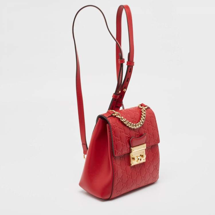 Pre Owned Gucci Red Guccissima Leather Padlock Backpack