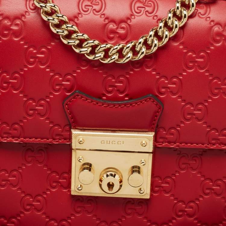 Pre Owned Gucci Red Guccissima Leather Padlock Backpack