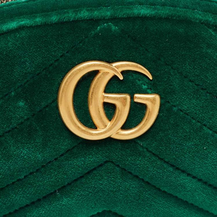 Pre Owned Gucci Green Matelassé Velvet Mini GG Marmont Belt Bag