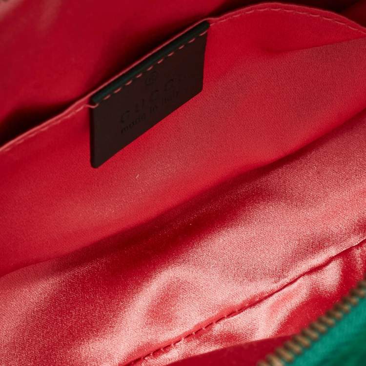 Pre Owned Gucci Green Matelassé Velvet Mini GG Marmont Belt Bag