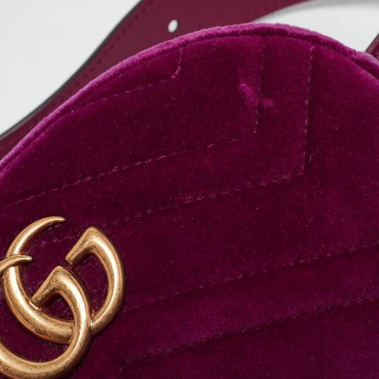 Pre Owned Gucci Purple Matelassé Velvet Mini GG Marmont Belt Bag