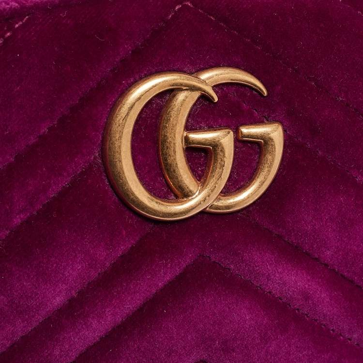 Pre Owned Gucci Purple Matelassé Velvet Mini GG Marmont Belt Bag