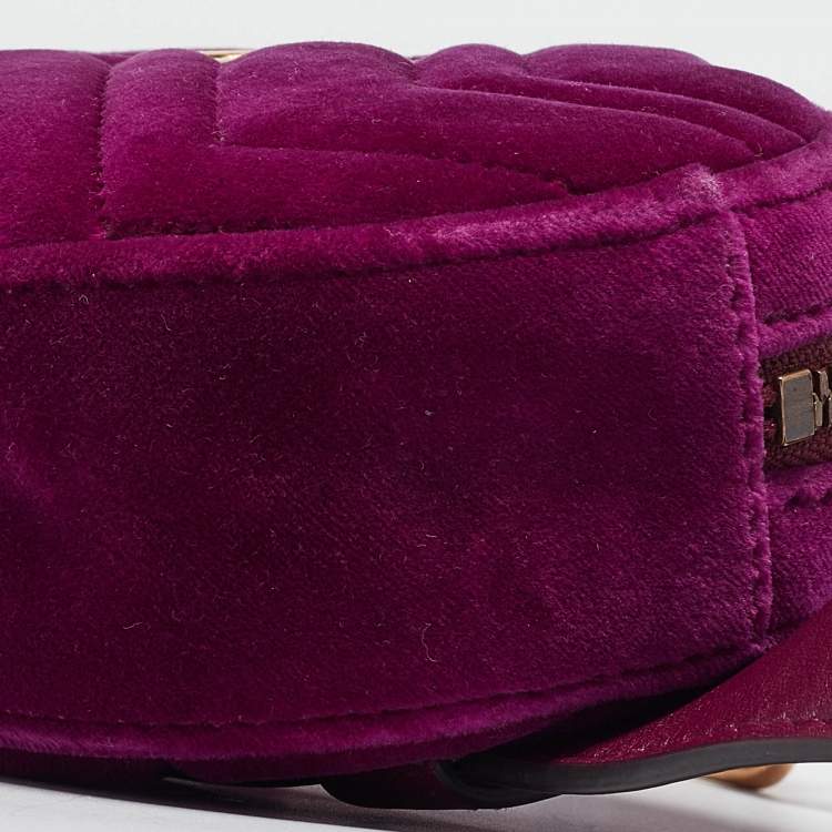 Pre Owned Gucci Purple Matelassé Velvet Mini GG Marmont Belt Bag