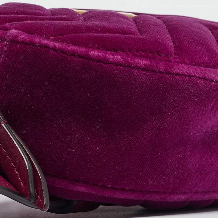 Pre Owned Gucci Purple Matelassé Velvet Mini GG Marmont Belt Bag