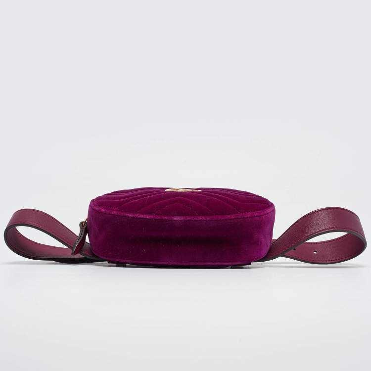 Pre Owned Gucci Purple Matelassé Velvet Mini GG Marmont Belt Bag