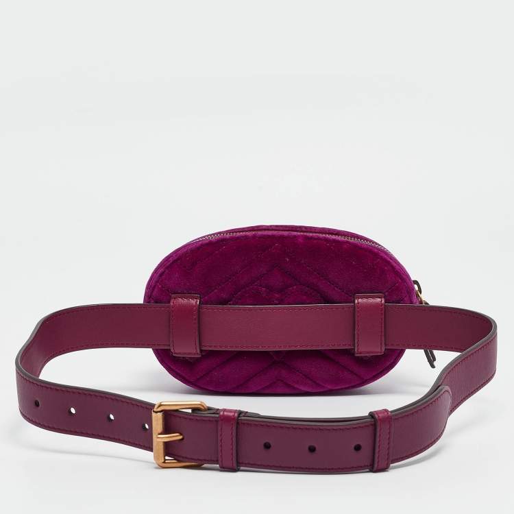 Pre Owned Gucci Purple Matelassé Velvet Mini GG Marmont Belt Bag