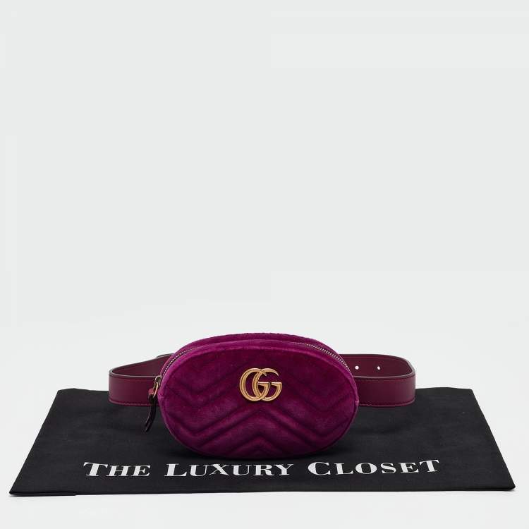Pre Owned Gucci Purple Matelassé Velvet Mini GG Marmont Belt Bag