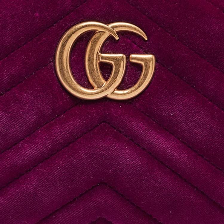 Pre Owned Gucci Purple Matelassé Velvet Mini GG Marmont Belt Bag