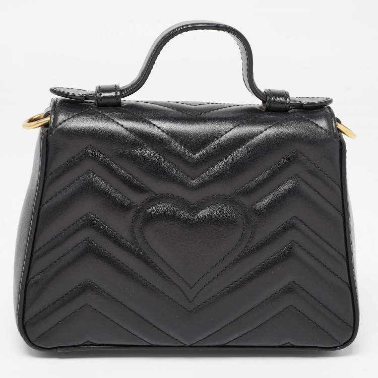 Pre Owned Gucci Black Matelasse Leather Mini GG Marmont Top Handle Bag