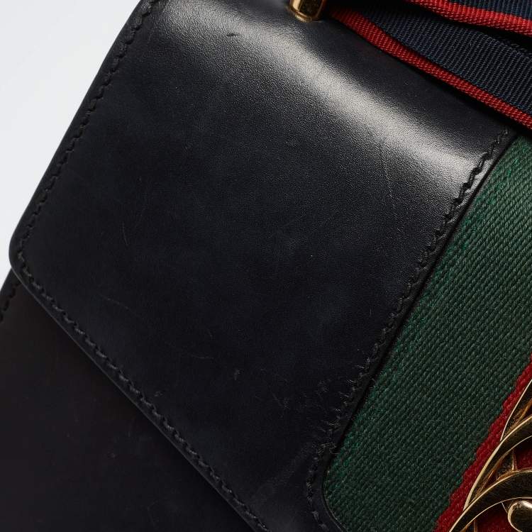 Pre Owned Gucci Black Leather Small Web Sylvie Shoulder Bag