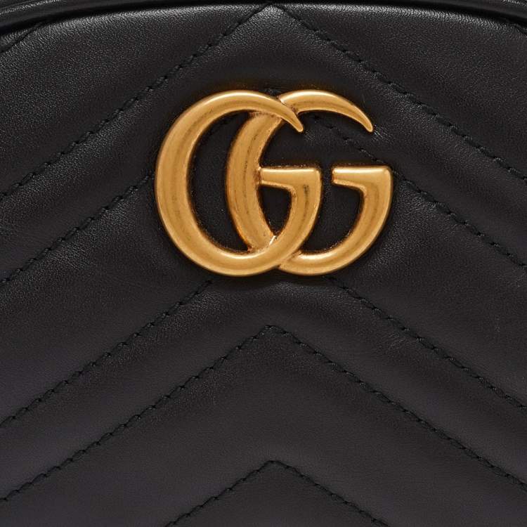Pre Owned Gucci Black Matelassé Leather GG Marmont Belt Bag