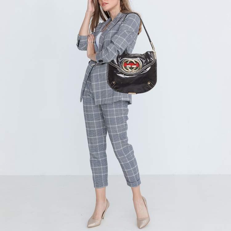 Pre Owned Gucci Black Coated Canvas and Leather Britt Tassel Hobo