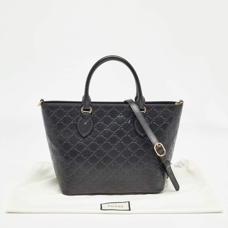 Pre Owned Gucci Black Guccissima Leather Zip Tote