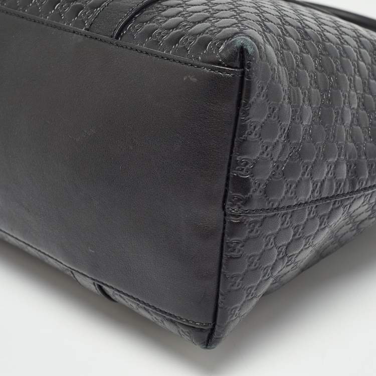 Pre Owned Gucci Black Guccissima Leather Zip Tote