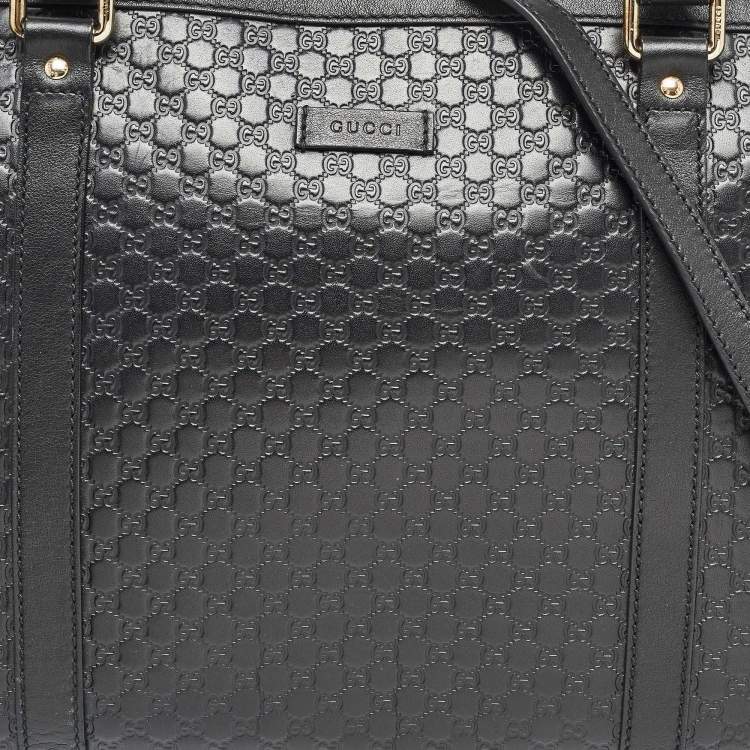 Pre Owned Gucci Black Guccissima Leather Zip Tote