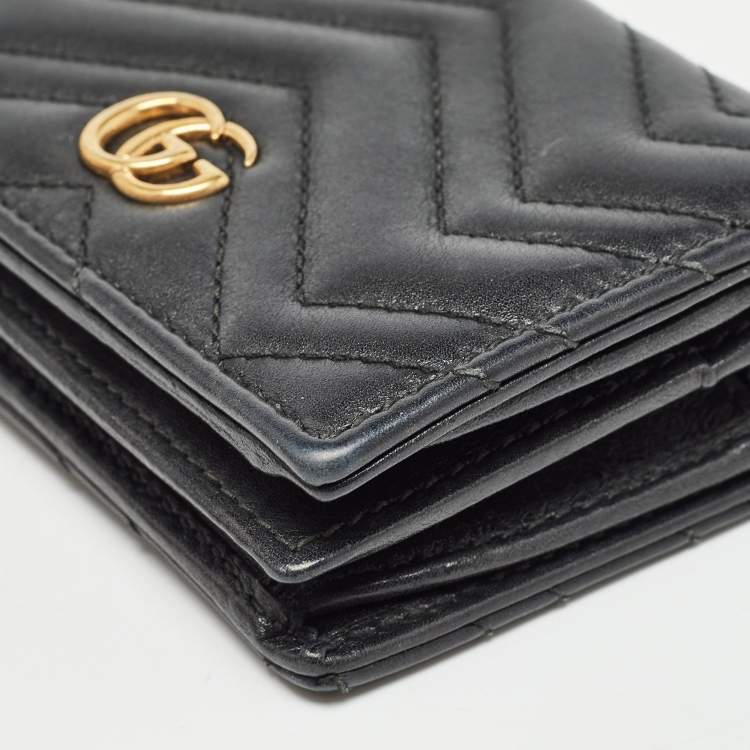 Pre Owned Gucci Black Matelassé Leather GG Marmont Card Case 
