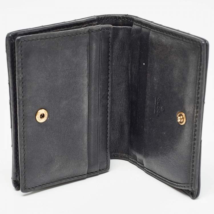 Pre Owned Gucci Black Matelassé Leather GG Marmont Card Case 