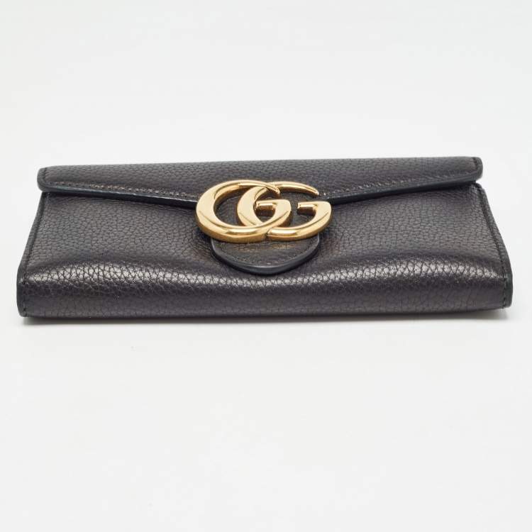 Pre Owned Gucci Black Leather GG Marmont Continental Wallet