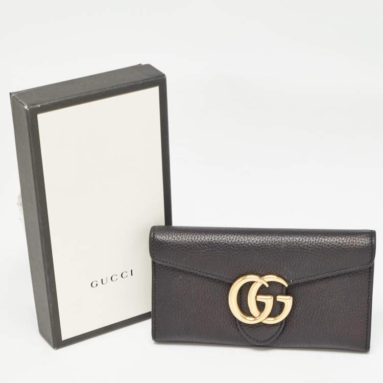 Pre Owned Gucci Black Leather GG Marmont Continental Wallet