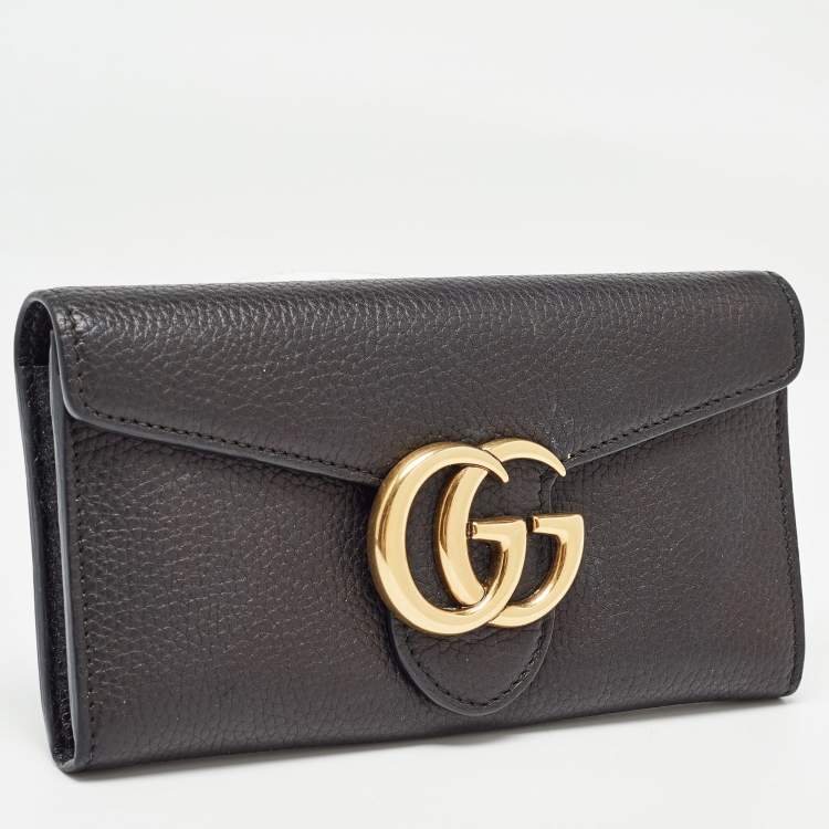 Pre Owned Gucci Black Leather GG Marmont Continental Wallet