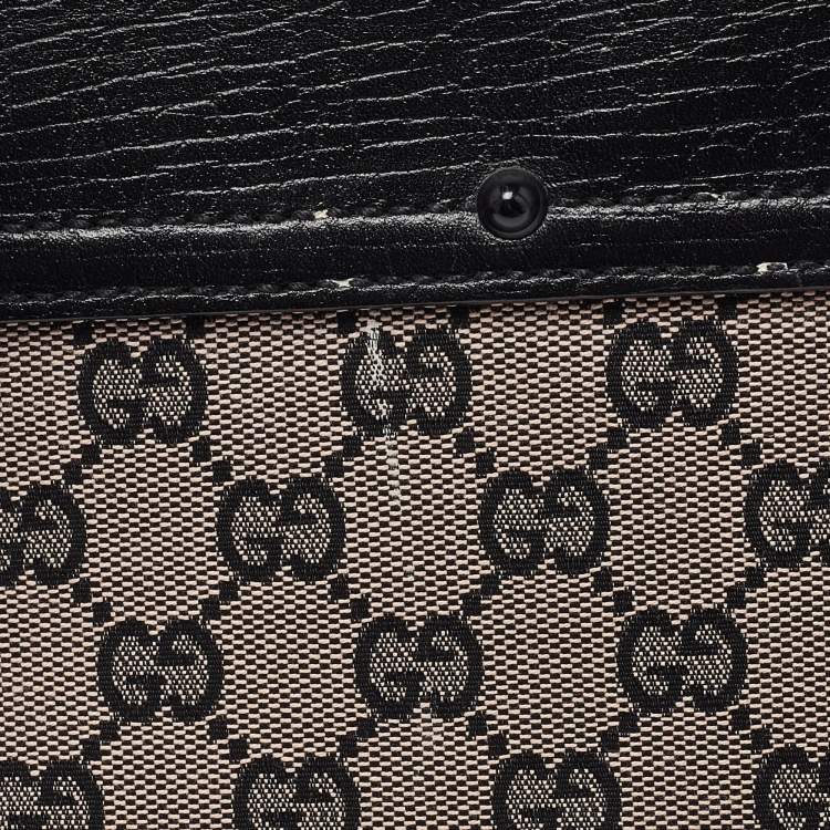 Pre Owned Gucci Beige/Black GG Canvas and Leather Bamboo Bullet Satchel