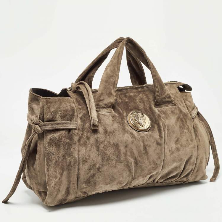 Pre Owned Gucci Olive Green Suede Hysteria Tote
