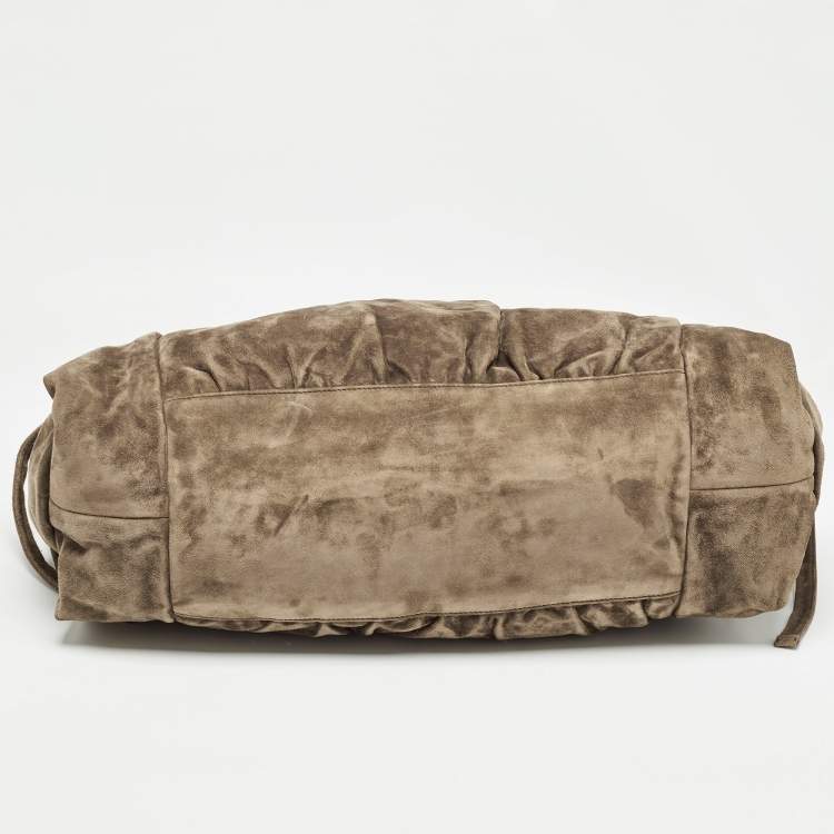 Pre Owned Gucci Olive Green Suede Hysteria Tote