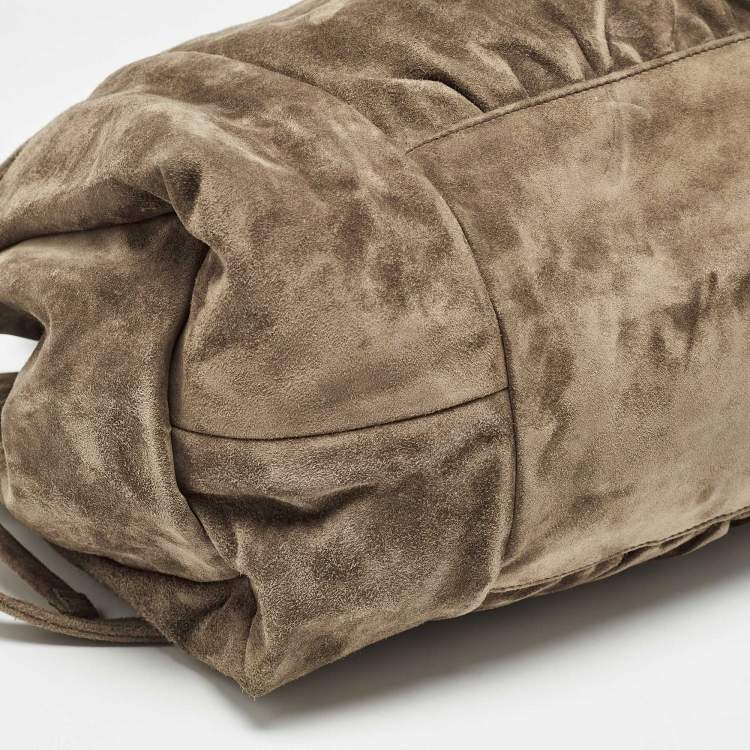 Pre Owned Gucci Olive Green Suede Hysteria Tote