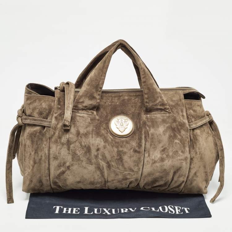 Pre Owned Gucci Olive Green Suede Hysteria Tote