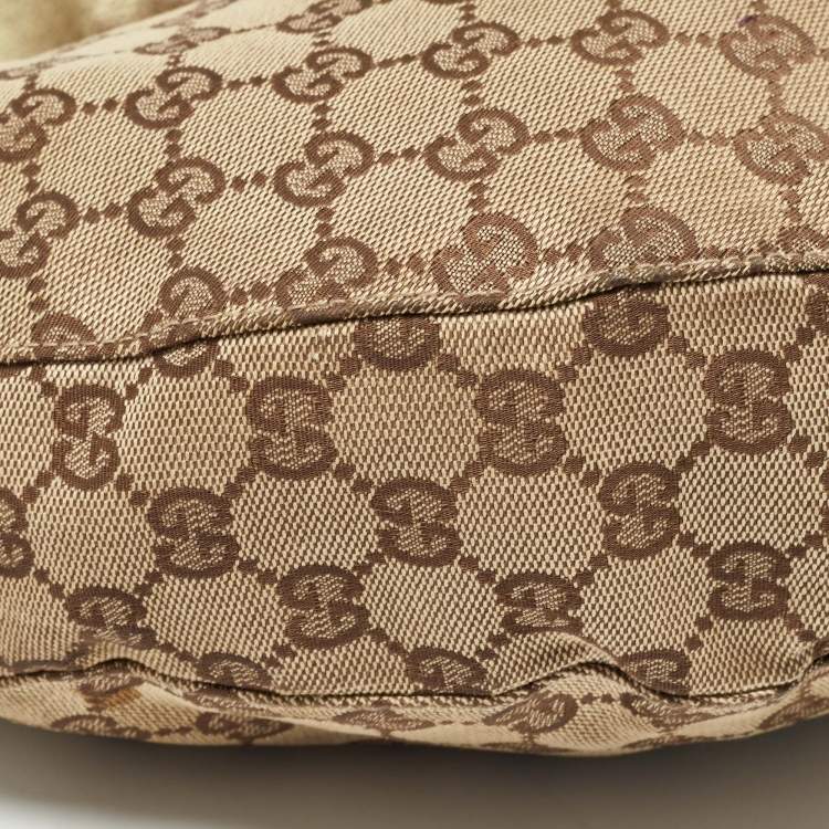 Pre Owned Gucci Green/Beige GG Canvas and Leather Metal Bamboo Ring Hobo