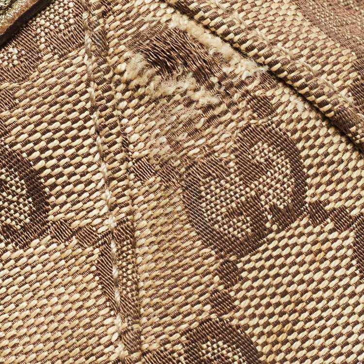 Pre Owned Gucci Green/Beige GG Canvas and Leather Metal Bamboo Ring Hobo