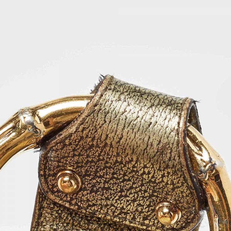 Pre Owned Gucci Green/Beige GG Canvas and Leather Metal Bamboo Ring Hobo