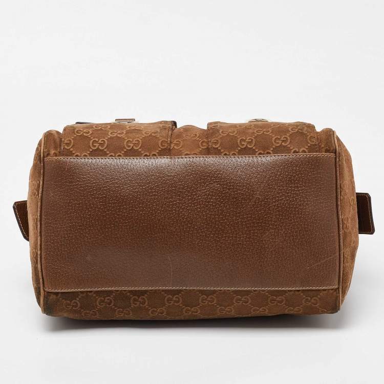 Pre Owned Gucci Brown GG Suede and Leather Boston Bag