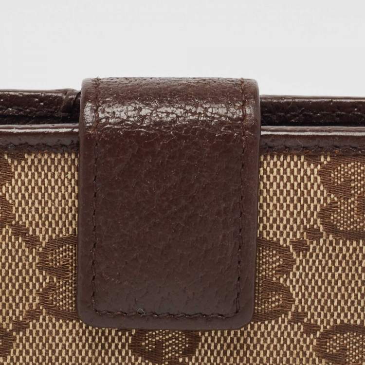Pre Owned Gucci Beige/Brown GG Canvas and Leather Flap Bifold Wallet