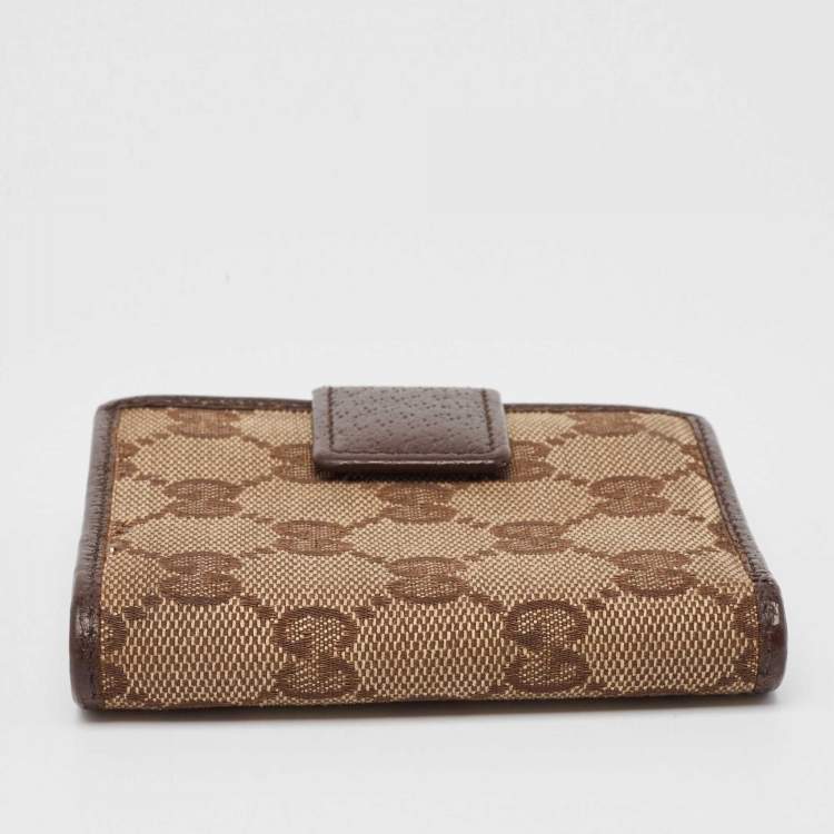 Pre Owned Gucci Beige/Brown GG Canvas and Leather Flap Bifold Wallet