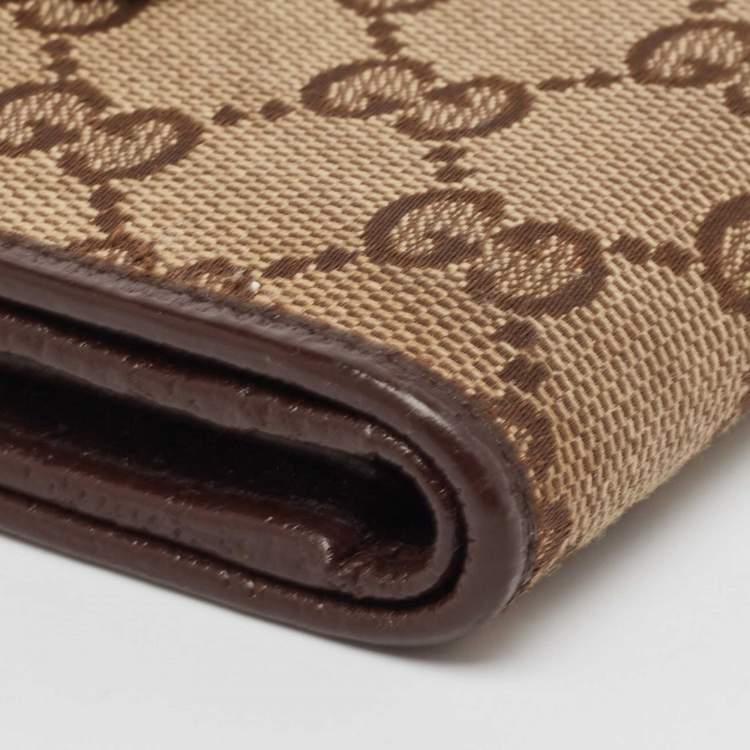 Pre Owned Gucci Beige/Brown GG Canvas and Leather Flap Bifold Wallet