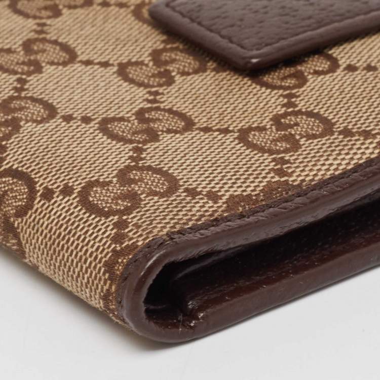 Pre Owned Gucci Beige/Brown GG Canvas and Leather Flap Bifold Wallet