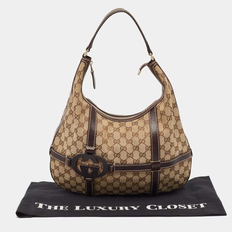 Pre Owned Gucci Beige/Ebony GG Canvas and Leather Royal Hobo